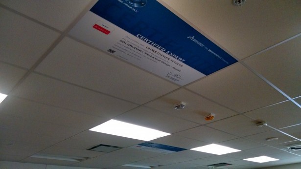 Monroe Community College in Ohio shows off the CSWE certifications earned by its students with a ceiling tile-sized CSWE certificate!