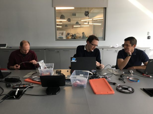 Electronics workshop led by Nicolas (middle)